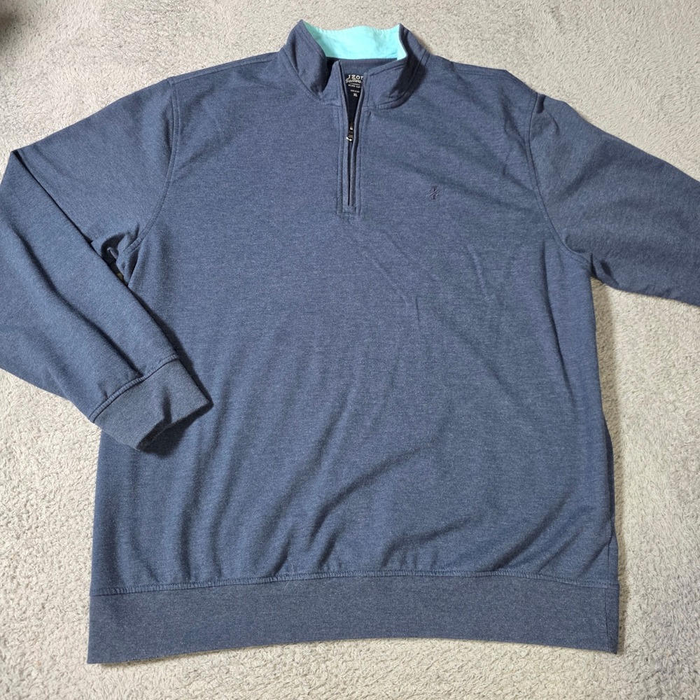 Izod Mens XL Pullover Blue Saltwater Relaxed‎ Classic Heathered Quarter Zip
